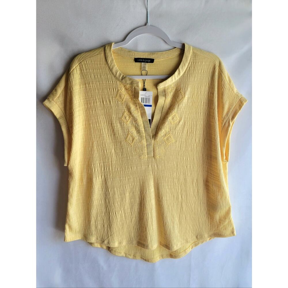 NWT Cable & Gauge Popcorn Yellow Embroidered V-Neck Top Size XL Boho Textured - Picture 7 of 16